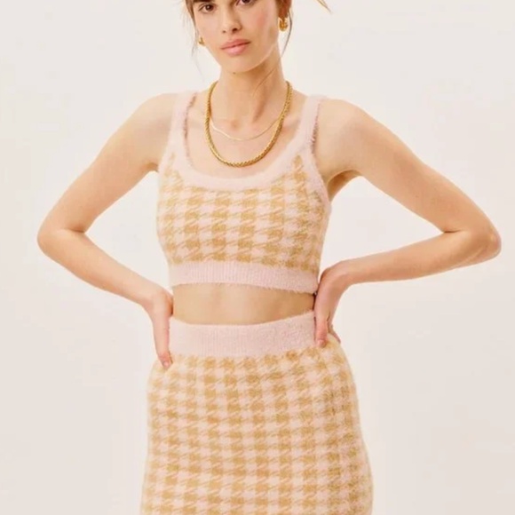 For Love & Lemons Cher Light Pink Sweater Crop Tank Top - Picture 1 of 2